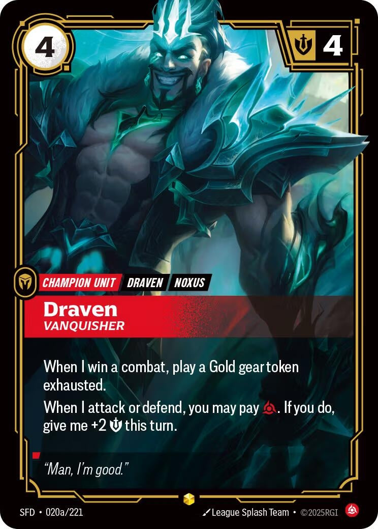 Image for Draven - Vanquisher (Alternate Art) (020a/221) (Spiritforged) - Riftbound: League of Legends Trading Card Game