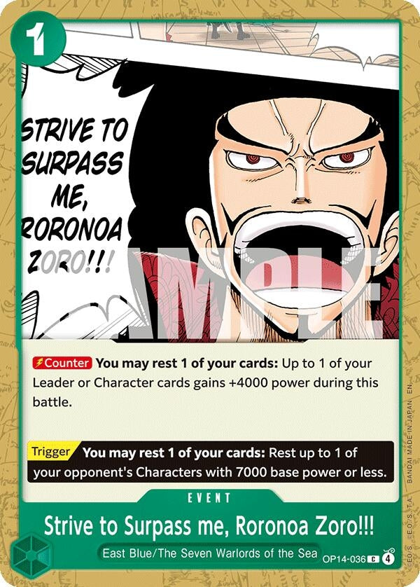 Image for Strive to Surpass me, Roronoa Zoro!!! (OP14-036) (The Azure Sea's Seven) - One Piece Card Game